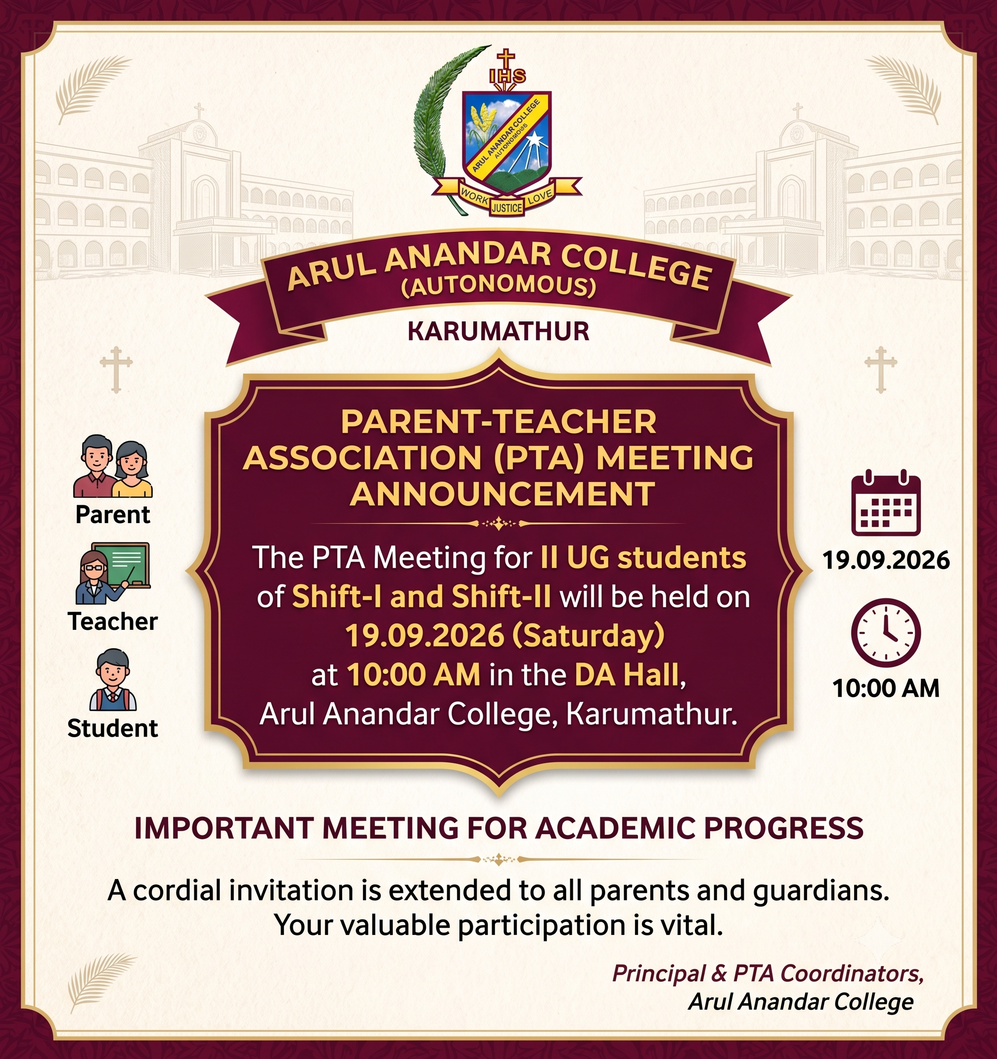 The PTA Meeting for II UG students of Shift-I and Shift-II